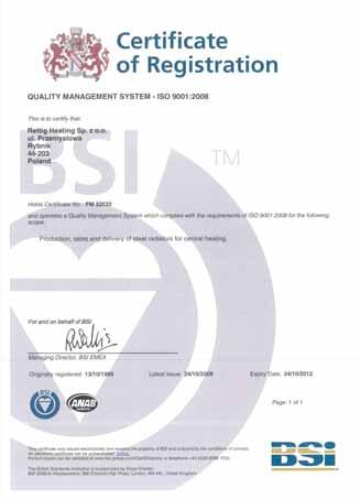 About our company additional information The integrated quality and environmental management system in accordance with ISO 9001 and ISO 14001 implemented in our company are certified by the British