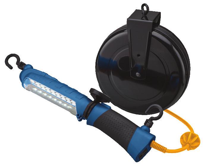 use Reel mounts to wall or ceiling with included hardware Epoxy coated metal reel for compact tangle-free storage Cord locks at any length and rewinds with a slight tug Highly efficient Surface