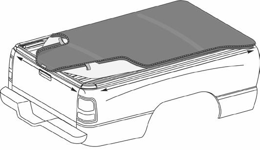 the Rail Assembly is centered from side to side on the vehicle. Check that the front strip on the Tonneau Fabric is centered in the Front Rail. If not slide the strip in the rail until it is centered.
