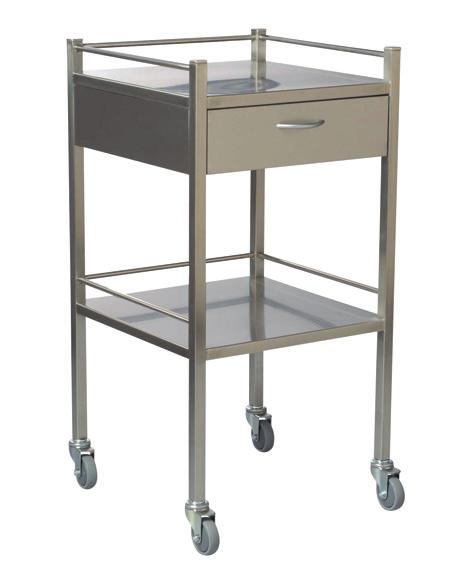 125mm castors ICU AND ACCIDENT/EMERGENCY TROLLEYS ME4623 - EMERGENCY CARE TROLLEY Rails on 3 sides for material protection Drawers: 3x10cm, 1x15cm and