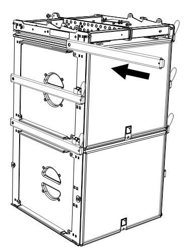 4 SUBSET PROCEDURES 1. Remove the bar from its storage location. Attaching the SB15m to a second element 2. From the front of the array, slide the bar into adjacent rigging rails. 3.