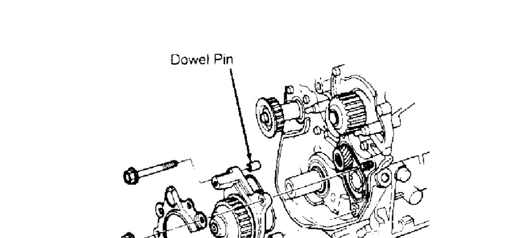 thrust surfaces of balance drive gears. Hold rear balance shaft with dowel, and install driven gear. Hold front balance shaft with a screwdriver, and install driven pulley.