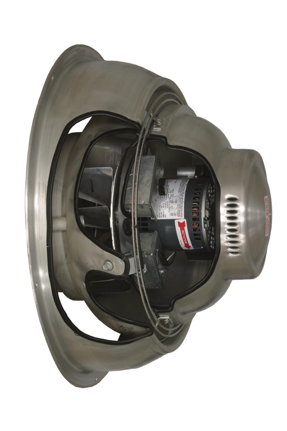 Attractive spun aluminum exterior Direct drive units have low sound levels quiet operation Non-overloading backward inclined wheel for efficiency at higher static pressures AMCA Air Sound Licensed UL