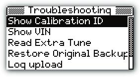 Custom Tunes from DiabloSport Brings up the Troubleshooting submenu Alter the serial port Baud rate Options Menu Display Serial Number = Show the Predators serial number Show Last tune Written =