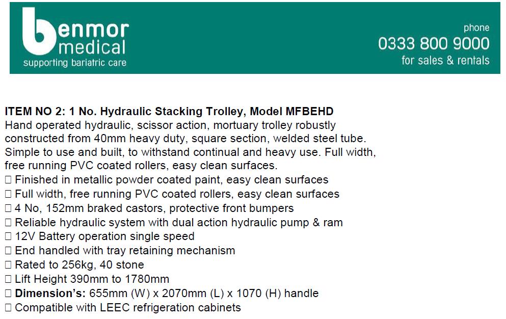 Hydraulic stacking trolley, hand operated