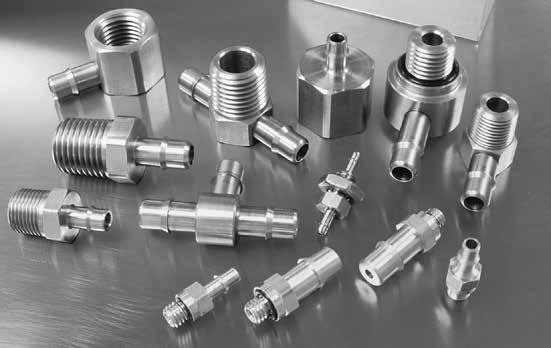 Straight connectors, tees, elbows, crosses and couplings are available in a wide variety of sizes and materials to accommodate numerous fluid handling circuits.