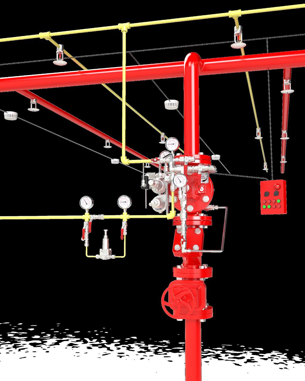 Typical system layout Dorot s DE\EL\PORV\PR, electrically and pneumatically actuated, pressure reducing, remote-reset deluge valve, is held shut drip-tight