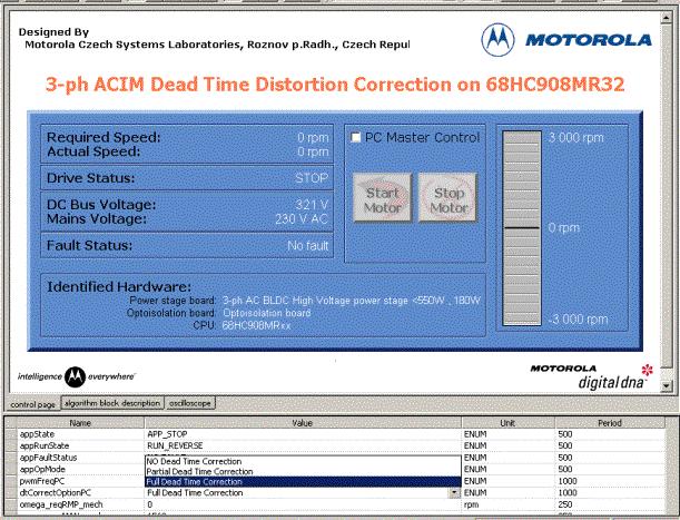 3-Phase ACIM Control with Dead-Time Distortion Correction Select no / partial / full dead time distortion