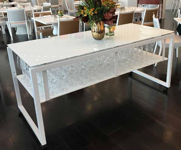 buffet-tables white & white STAGE_80_M (size: 180 x 80 cm) with SHELF frame color: white