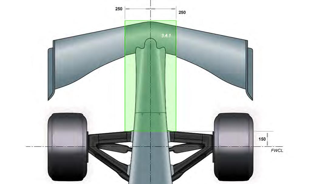 b) A transverse line 450mm forward of the front wheel centre plane.