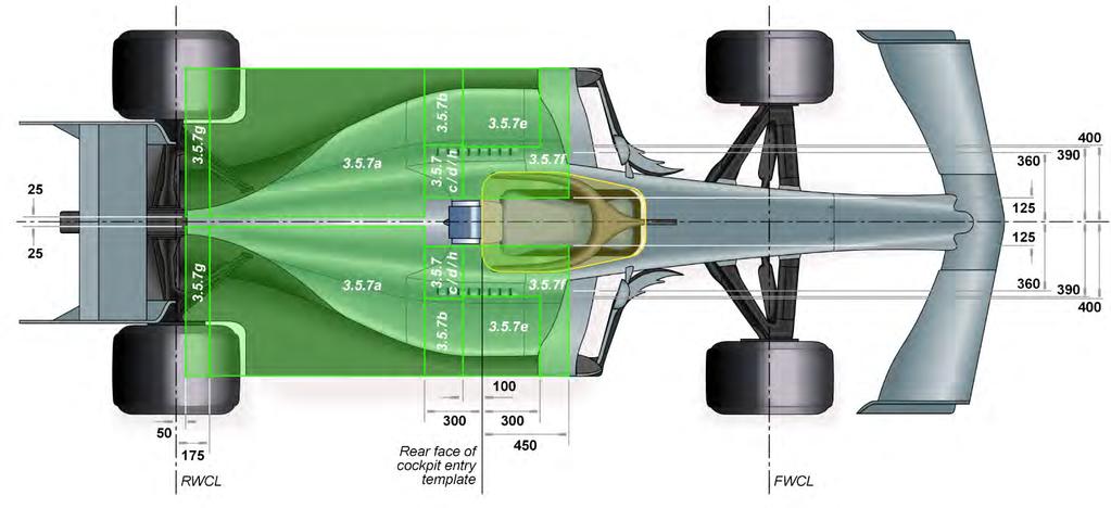 3.6 Rear wing and rear impact structure 3.6.1 Height With the exception of the minimal parts solely associated with adjustment of the rear wing described under 3.6.8, no part of the bodywork behind the rear wheel centre line may be more than 870mm above the reference plane.