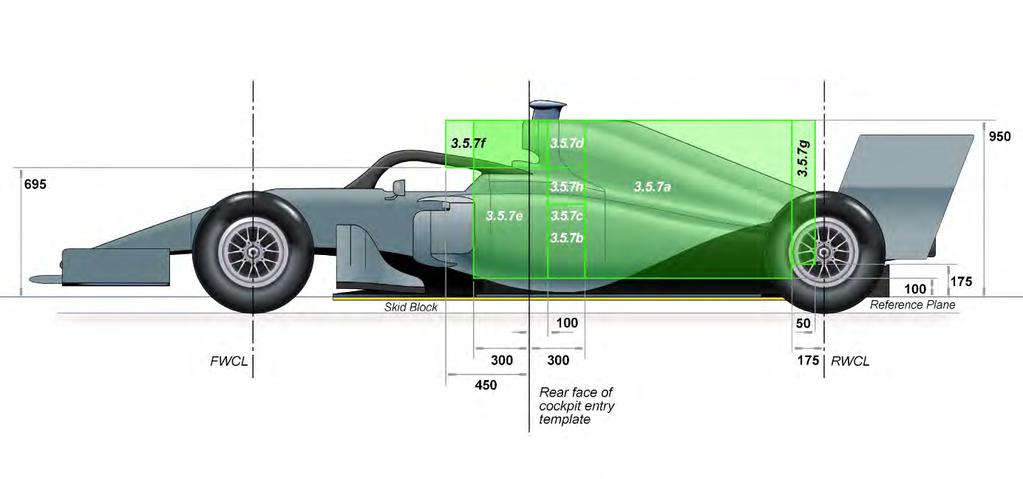 b) The width of bodywork behind the rear wheel centre line and between 200mm and 500mm above the reference plane must not exceed 840mm. 3.6.