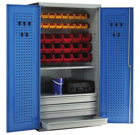 Welded 18-20swg steel construction Fully adjustable shelves Drawers on precision-glide runners Containers not included Tool Panel Louvre Panel Code Type Each VRTCAB1 4 X Adjustable
