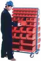 BINS/SUPPORT RACKS & CABINETS MOBILE BIN RACKS Ideal for transportation of small parts All-welded mobile bin rack Durable Kleton blue enamel finish SINGLE SIDED Includes 3" casters and two louvered
