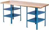 PEDESTAL BENCHES Designed for workshop applications Feature 1 3/4" thick solid laminated hardwood top, mounted on two all-welded pedestals with two shelves each Pedestals are 18" W x 24" D x 32" H