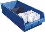 SHELF BINS Economical way to store and display parts and components Durable polypropylene Designed for use on 12", 18" and 24" deep shelving, or vertical storage and retrieval units Shelf bins "nest"