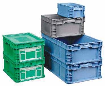 STAKPAK PLUS 4845 SYSTEM CONTAINERS Stack-only, injection moulded, straight-wall modular containers High-density polyethylene (HDPE) Reinforced external ribbing adds maximum stacking strength Smooth,