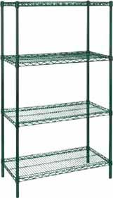 WIRE SHELVING GREEN EPOXY FINISH WIRE SHELVING Ideal for use in wet environments Superior rust resistance Designed to minimize dust, improve air circulation, and provide greater visibility of stored