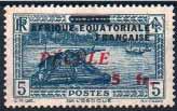 Stamps of Middle Congo (stamp designs : ) Pasteur Institute, Brazzaville, B) Mindouli Railway Viaduct) with bars and ovpt FRIQUE EQUTORILE / FRNCISE, further ovpt