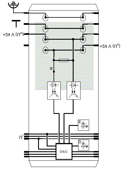 Internal Circuit Diagram Protocol chip (bus logic including voltage conditioning) LED with details of the display designation D or E.