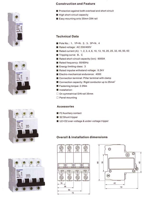 PRO-SERIES MINI CIRCUIT BREAKER PRO-SERIES 21-63 Standard: IEC60898 SPECIAL NOTE: Circuit