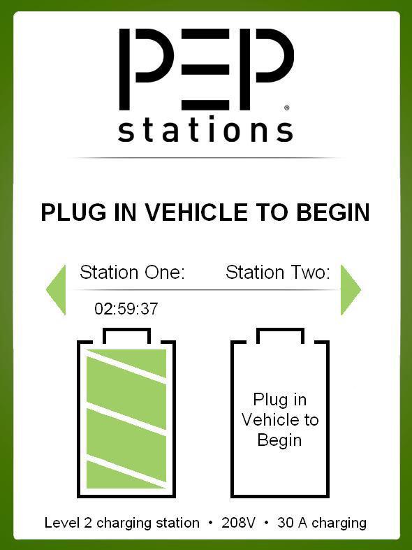 4.6 Vehicle Charging Screen Once the Start button has been pushed on the Begin Charging Screen, the PEP Station will advance to the Vehicle Charging Screen.