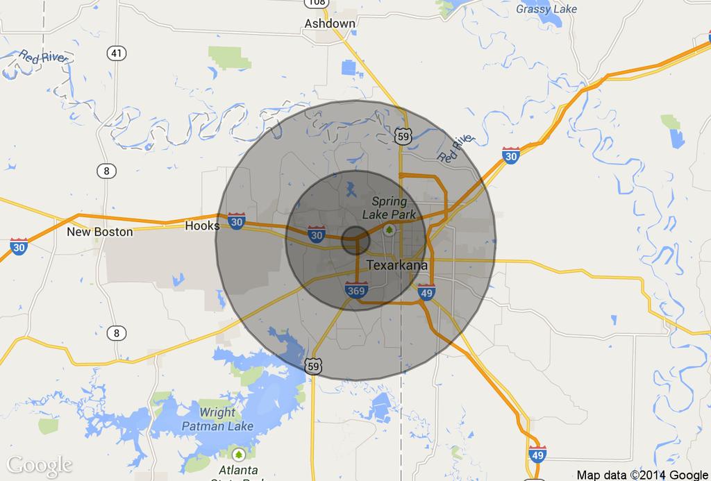 Demographics Map Pavilion Parkway and Walton Drive Texarkana, TX 75501 Radius Map 1 Mile 5 Miles 10 Miles Total Population 3,060 68,998 108,550 Total Number of