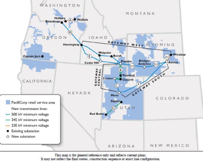 PacifiCorp Major Transmission Projects Gateway West BLM record of decision on 8 of 10 segments November 2013 BLM record of decision on last 2 segments April 2018 Aeolus-to-Jim Bridger/Anticline