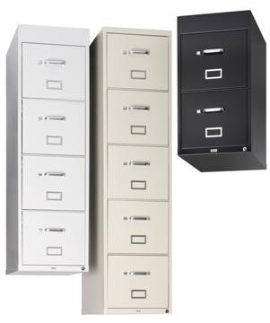 VERTICAL FILES & PEDESTALS Vertical Letter and Legal Files Heavy-duty, three-piece, precision steel ball bearing slide suspension High side drawers for hanging folders Heavy-duty steel construction