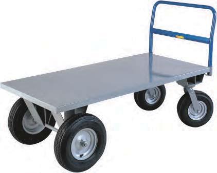 Cushion-Load Platform Trucks with Pneumatic Tires Ideal for use over rough and uneven floor surfaces. 4-ply full pneumatic wheels absorb shock and reduce vibration.