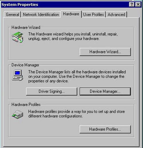 Click Hardware, and then Device Manager, another