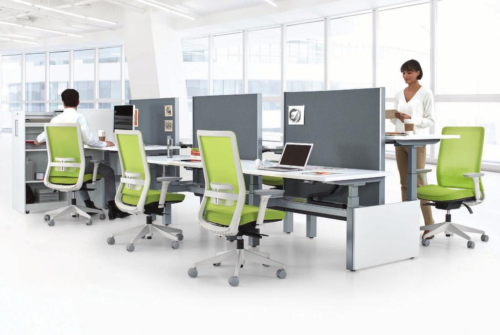 Recalculating the value equation Factor TM seating recalculates the value equation for work chairs with adjustable lumbar support, weight sensing synchro-tilter mechanism, and fixed or adjustable