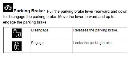3. SAFETY AND INSTRUCTIONAL DECALS 3.3 INSTRUCTIONAL DECALS Figure 9: Parking Brake Decal (P/N 5105777) Figure 10: Explanation of Parking Brake Decal Spray Pressure Relief Valve: See section 4.