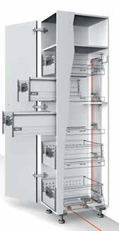 SPCE TOWER Electrical opening support system in conjunction with BLUMOTION for silent and effortless closing action With vertical bracket profile No fixed connection to the drive system Pull-outs can
