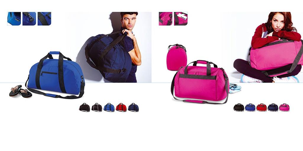 /Graphite Grey Bright Royal Bright Royal Fuchsia BG22 Classic Holdall BG200 Freestyle Holdall 600D Polyester Detachable adjustable shoulder strap with pad Zippered pouch pocket Padded hand grip