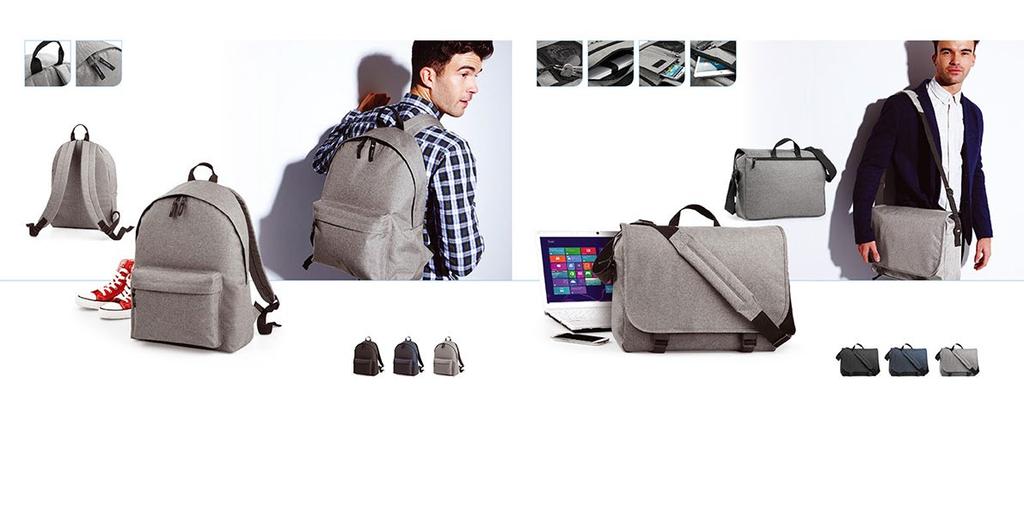 Anthracite Denim Blue Grey Marl Anthracite Denim Blue Grey Marl BG126 Two-Tone Fashion Backpack BG218 Two-Tone Digital Messenger 600D Polyester TearAway label for ease of rebranding Two-tone fabric