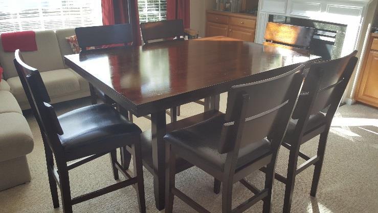 Furniture Hightop Table with 6 Chairs, solid