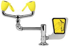00 Countertop mounted, swing activated eyewash. Twin aerated sprays with built-in flow regulator. SE-495 $ 316.00 Yellow plastic bowl with dual soft flow eye/face wash spray heads.