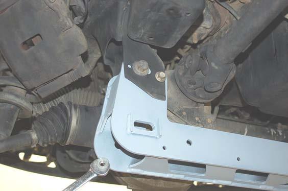 Install passenger side support bracket to rack and pinion bolt to passenger side differential bolt.
