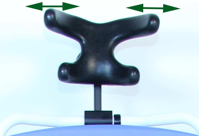 The angle of the headrest can also be adjusted by loosening the three allen screws (1) holding the horizontal support tube (2), pivoting the head rest to the desired position and