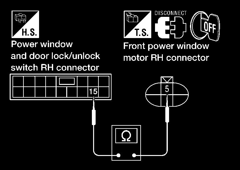 5. CHECK HARNESS CONTINUITY 1. Disconnect power window and door lock/unlock switch RH. 2.