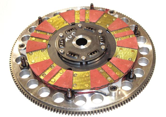 UNDER PRESSURE Centerforce s twin-disc assembly uses two clutch discs, a spacer, and an SFI-approved billet
