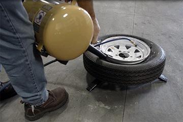 The amount of air to seat the bead depends on the tire, most tires can be seated between 40 PSI- 100 PSI. Several attempts to seat the bead may be necessary.