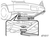 Do not put any part of your body under the vehicle supported by the jack. Personal injury may occur. Do not start or run the engine while your vehicle is supported by the jack.