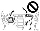 Doing any of these may cause sudden SRS front airbag inflation or disable the system, which could result in death or serious injury.
