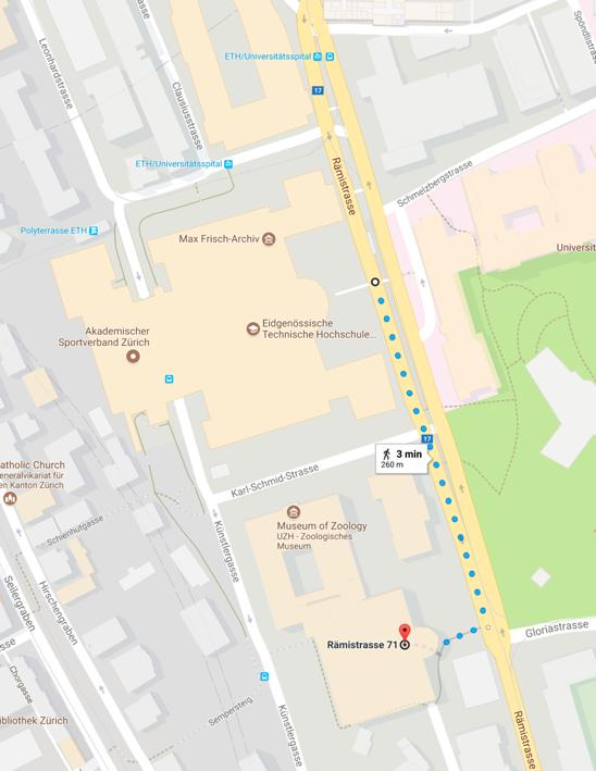 DETAILED DIRECTIONS Directions from the tram stop ETH/Universitätsspital (Trams 6 and 10) to the conference location, University of Zurich main building Zentrum (less than 5 minutes walk) Tram 6 When