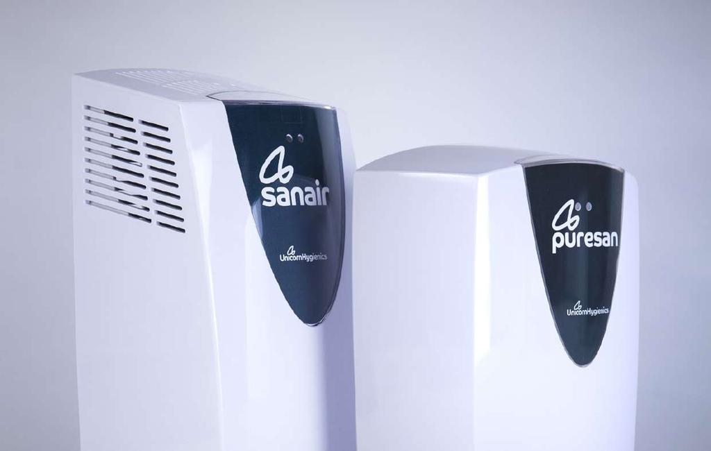 CLEANER & DEODORISER RANGE Puresan & Sanair dispense a measured dose of fluid automatically into the urinal/wc providing cleansing and deodorising properties, whilst preventing further