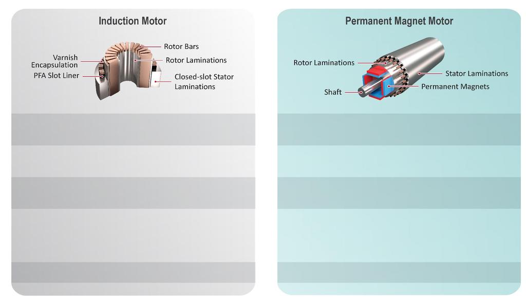 Induction Motor vs Permanent Magnet Motor Traditional downhole ESP motors used are threephase, two-pole, squirrel-cage AC induction motors.