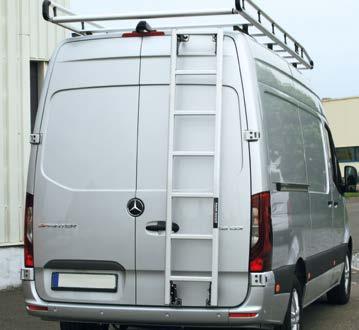TAILGATE LADDER Mounted on the right-hand rear door of the vehicle Provides quick and safe access to the roof to secure cargo to