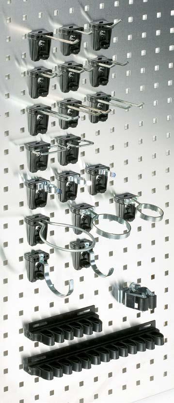 1 TOOL HOLDERS 2 3 Pressure-resistant plastic base plate with locking clip for mounting on perforated panels and side walls Also available in sets 5 4 Item no. Fig. Description No.